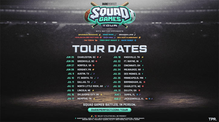 Dude Perfect Assembles Brandon Lake, Tim Tebow, GOOD GOOD, Coach RAC of the Savannah Bananas, and 35+ Athletes and Creators for First-of-Its-Kind Arena Tour